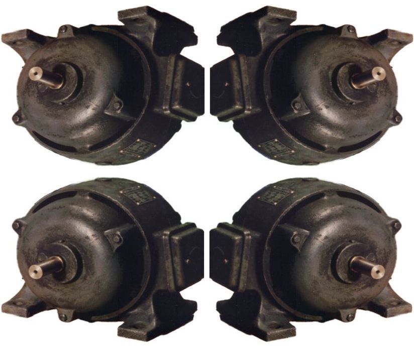 Elektromotor der war schon alt, im Bild die Info Elektromotor reparieren die Alternative wenn es keinen Ersatzmotor mehr gibt, 4 sehr alte Drehstrommotoren als Quartett angeordnet.