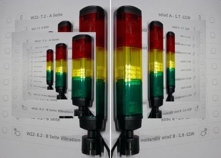 Elektromotor – Situation gelb – Situation gelb es gibt eine aufkommende Gefahr für einen E Motor, im Signallampen Gruppe rot gelb grün mit Infotexten