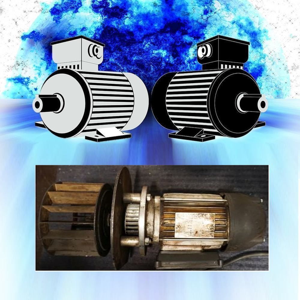 Elektromotor – wenn es zu spät war und er doch auf einmal durchgebrannt ist, wenn leider alle Schutzmechanismen versagt haben ?? Im Bild oben 2 CZ AQ Pluss Normmotoren mit eventueller H+ Wicklung (bis ca 180 Gr Cels Ambiente) und unten ein Beispiel von unserer Werkbank: ... wenn es zu spät für ihn war und er durchgebrannt ist, hier zB ein Rauchgasventilator für den Kamin.