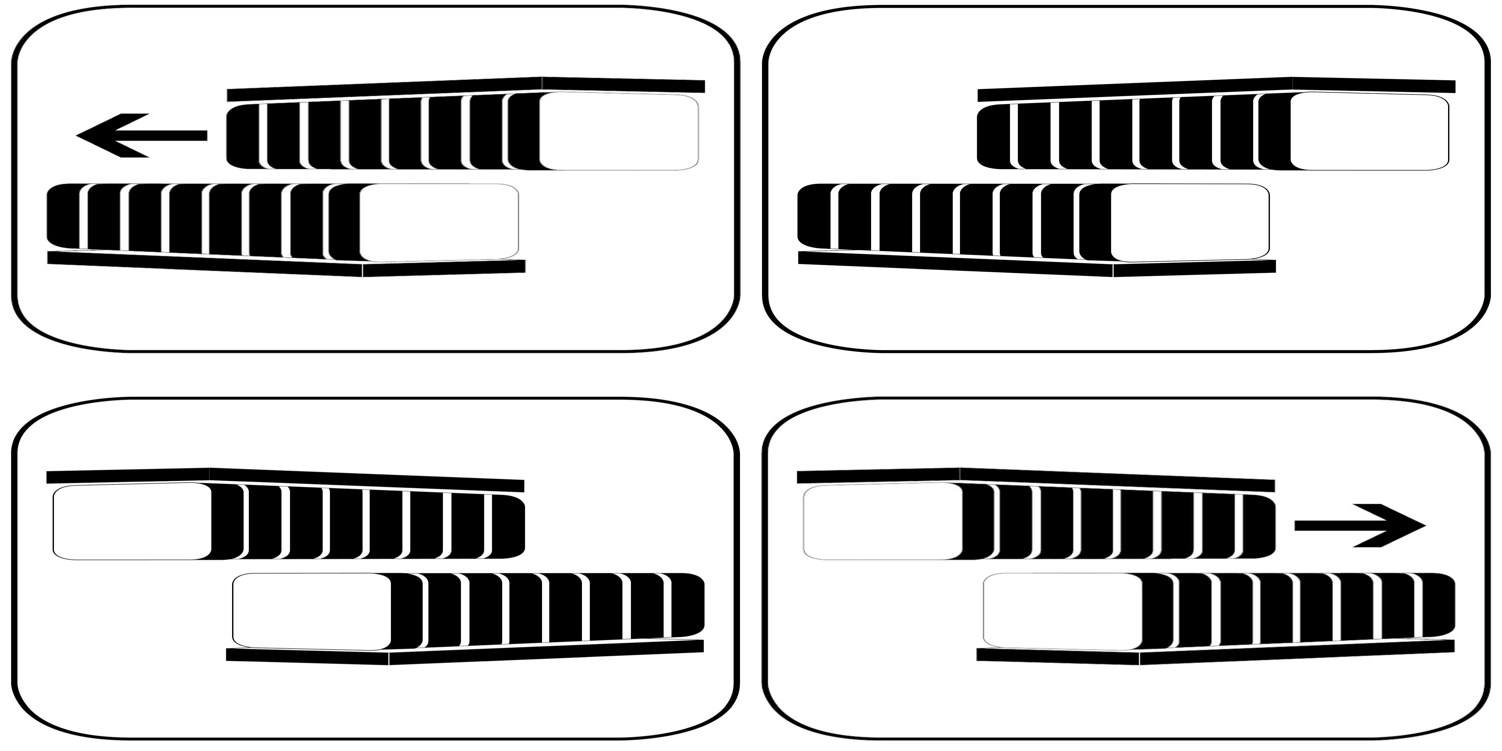 Elektromotor 61) Elektromotoren-Glossar-Blog Linearmotor. Im Bild hier als Icon in 4 Darstellungen, ein Ausschnitt - kurz die 8 Magnetsegmente oben und 8 Magnetsegmente unten, die sto&szlig;en sich halt voneinander ab, 1 fest und 1 lose = das gibt die lineare Bewegung (Richtungspfeil).  Ein St&uuml;ck von lang, es kann n&auml;mlich sehr lang immer wieder aneinander gesetzt werden. Die Magnetschwebebahnen sind das interessanteste Beispiel daf&uuml;r.