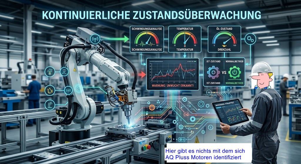 Elektromotor 65) Elektromotoren Glossar Blog Condition Monitoring Zustands&uuml;berwachung in Vorbeugung im Bild eine KI Synthese ein synthetisches Bild