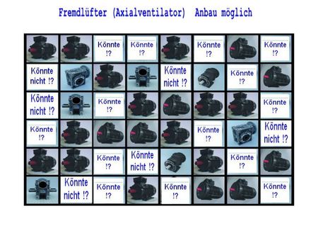 Elektromotor, ohne Lüfter kein Motorbetrieb, Eigenventilator reparieren oder Fremdbelüftung einbauen, spez. Fu Betrieb, Bildbeispiel Puzzlebild E Motoren und Getriebe mit Hinweis geht ... geht nicht ...