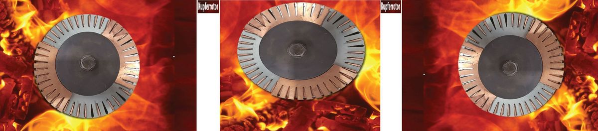 Kupfer-Kurzschlussring im Elektromotor, er bringt einen Vorteil und  das bei Reparatur und neumotoren, hier im Bild der Musterring - Kurzschlu&szlig;ring gefr&auml;&szlig;t bei neuen Rotoren, bei Reparaturen &auml;hnlich mit verbundenem Ring - A + B seitig.