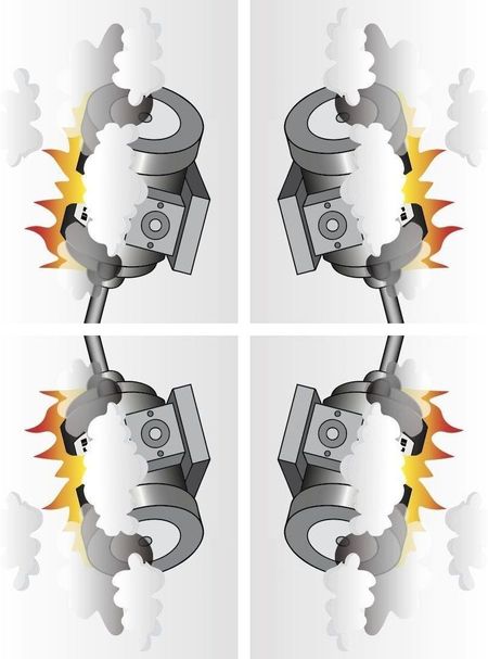 Typische Ursachen wenn ein Elektromotor schwer läuft, Elektromotor 4er Gruppe als Cartoon gezeichnet im Bild